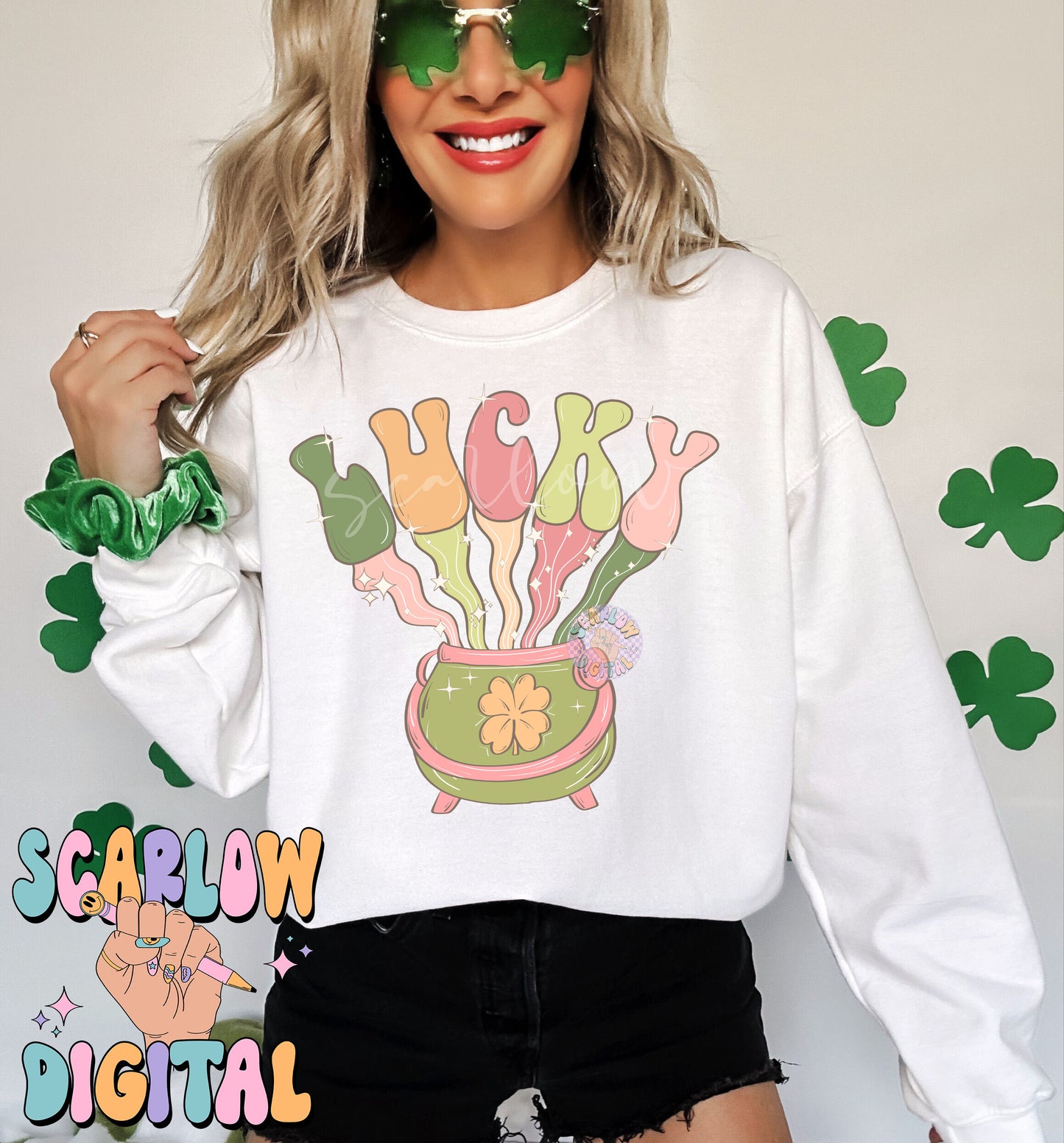 Lucky PNG-Saint Patrick's Day Sublimation Digital Design Download-clover png, shamrock png, simple st patty day png, girly saint patty png