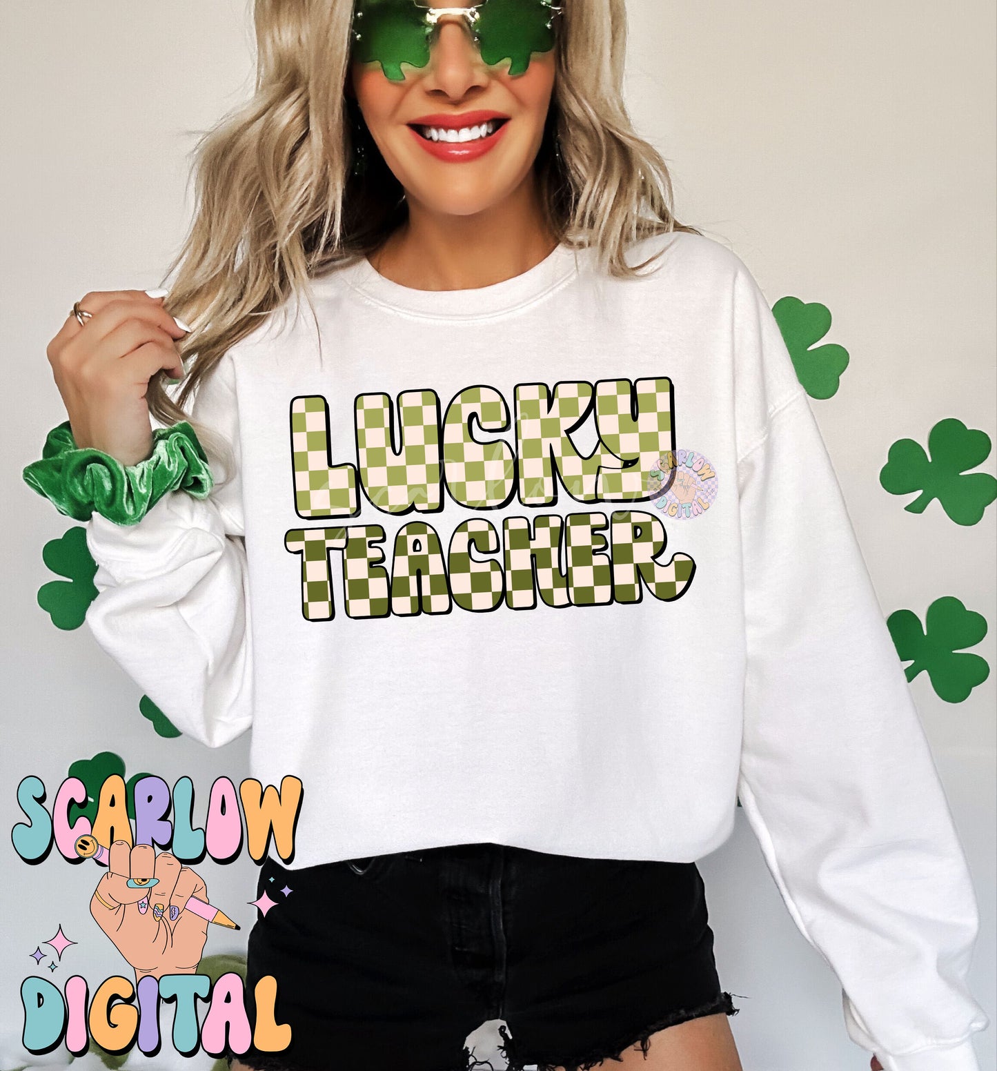 Lucky Teacher PNG-St Patrick's Day Sublimation Digital Design Download-teaching png, lucky vibes png, shamrock png, irish png design