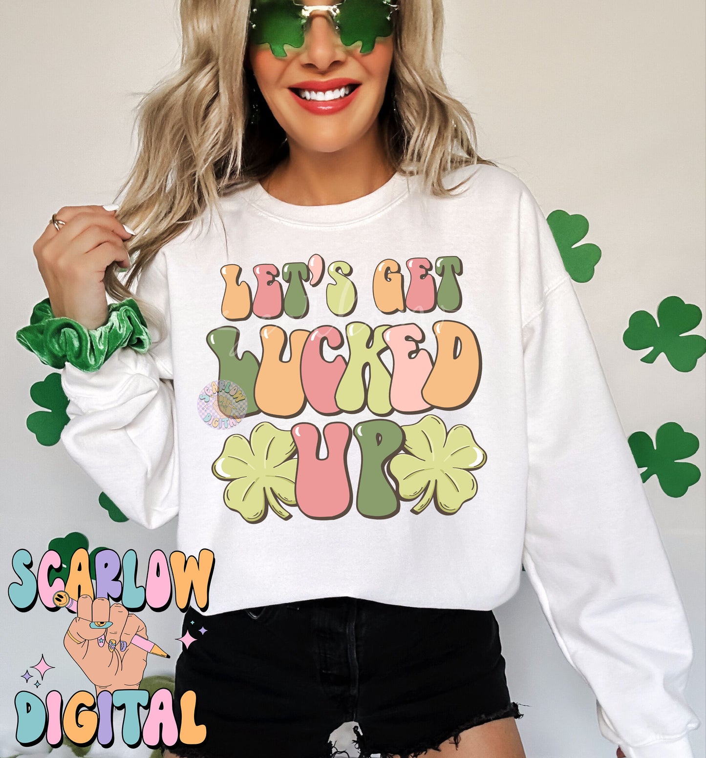 Let's Get Lucked Up PNG-Saint Patrick's Day Sublimation Digital Design Download-shamrock png, funny png, adult drinking png, adult humor png