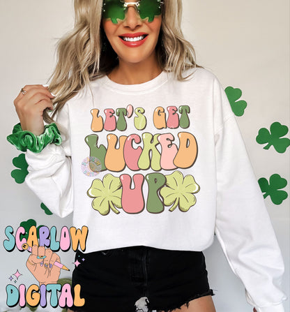 Let's Get Lucked Up PNG-Saint Patrick's Day Sublimation Digital Design Download-shamrock png, funny png, adult drinking png, adult humor png