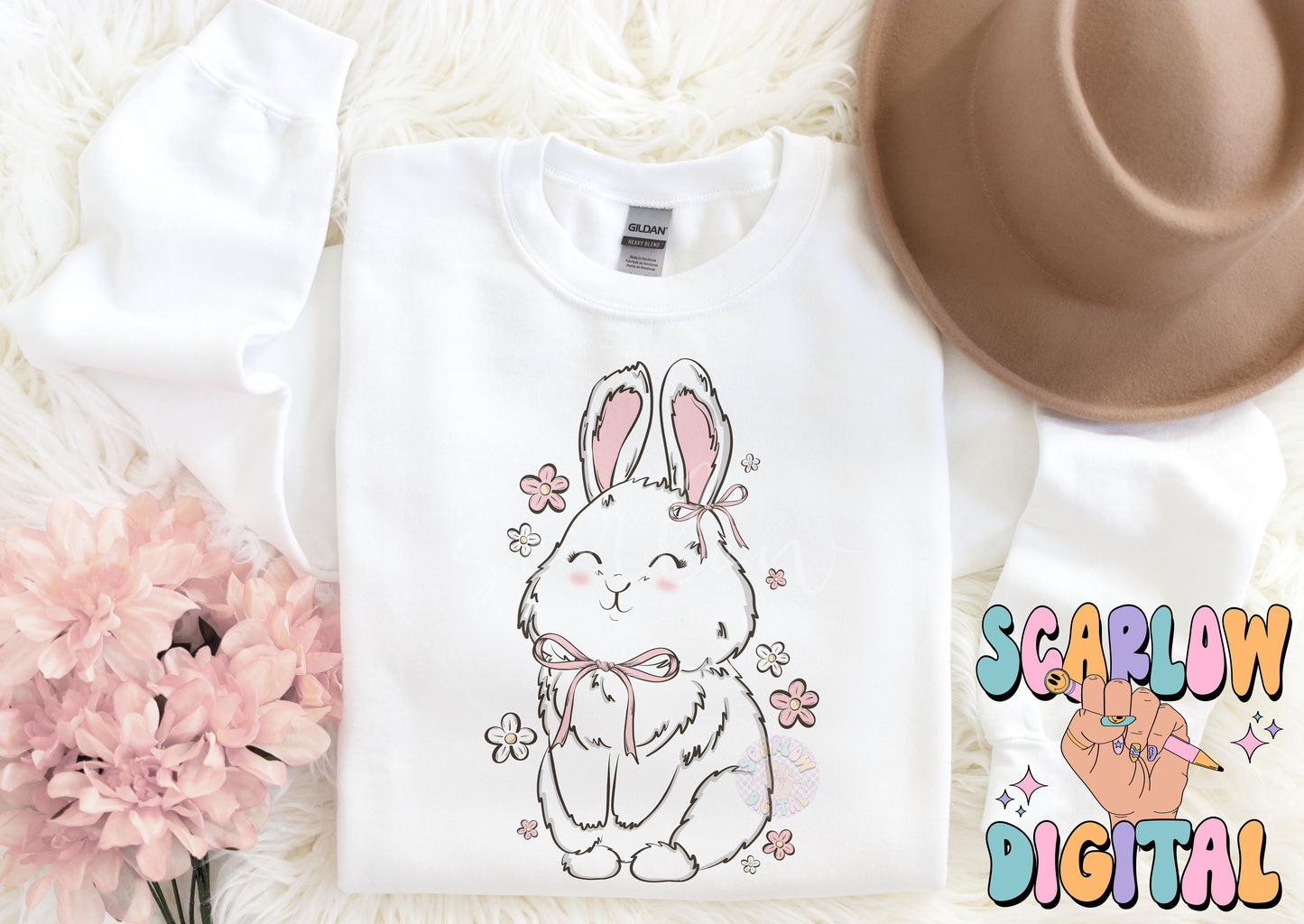 Floral Bunny Rabbit PNG-Easter Sublimation Digital Design Download-spring png, girly easter png, simple easter png, coquette png designs