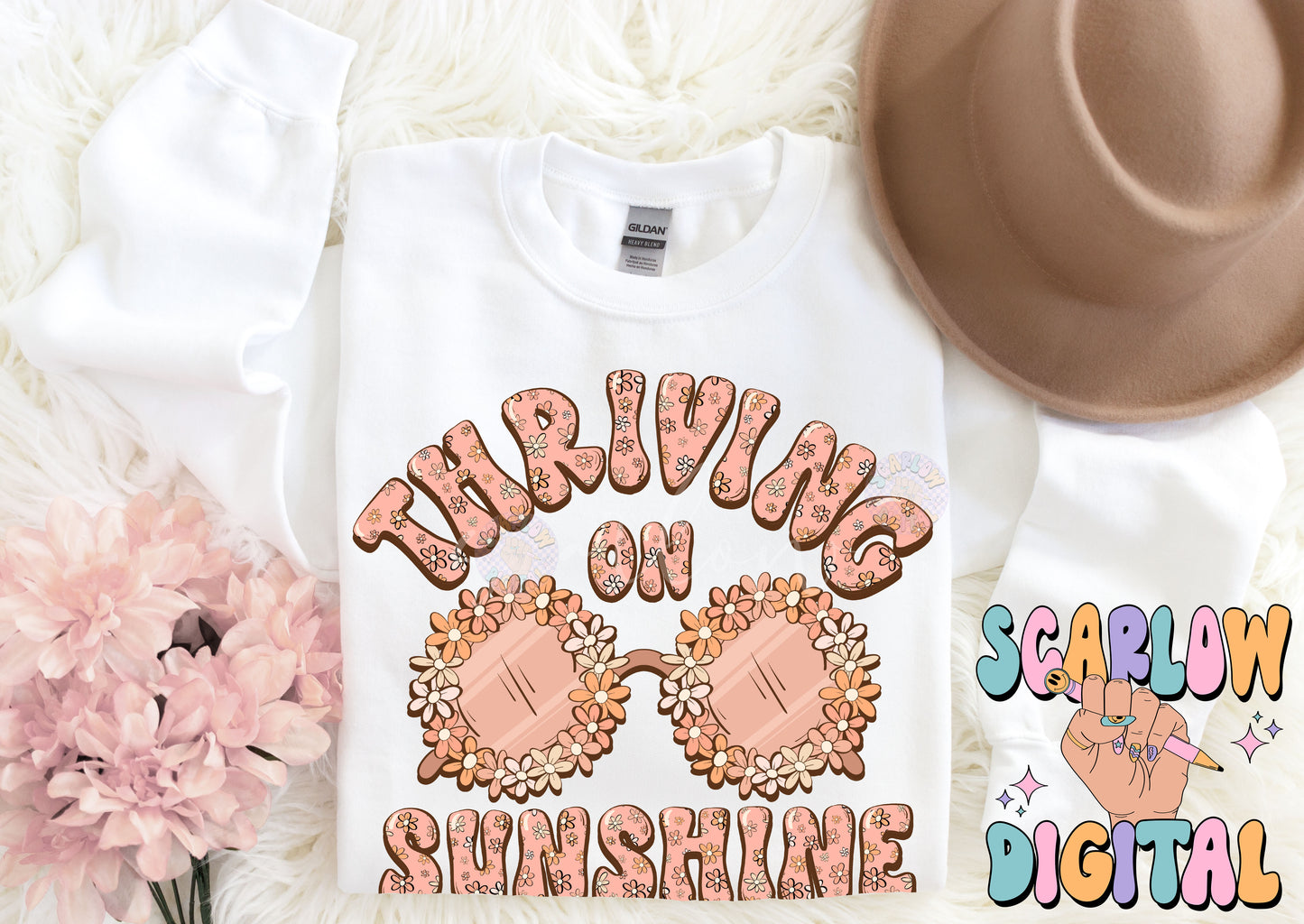 Thriving on Sunshine PNG-Summer Sublimation Digital Design Download-flower sunglasses png, summertime png, floral png, boho girl png designs