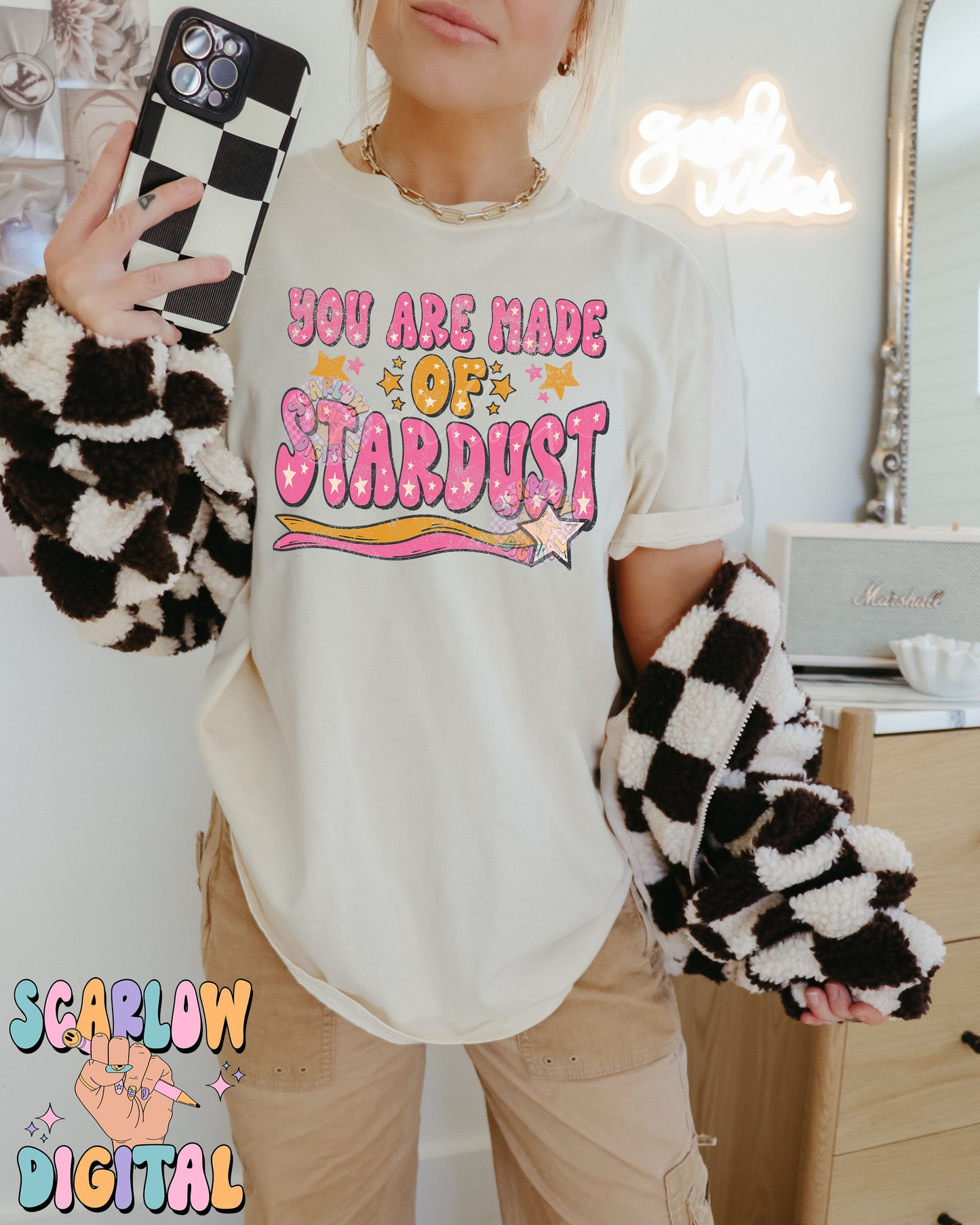 You Are Made of Stardust PNG Digital Design Download, preppy png, celestial png, stars png, girl tshirt designs, positivity png, cute png