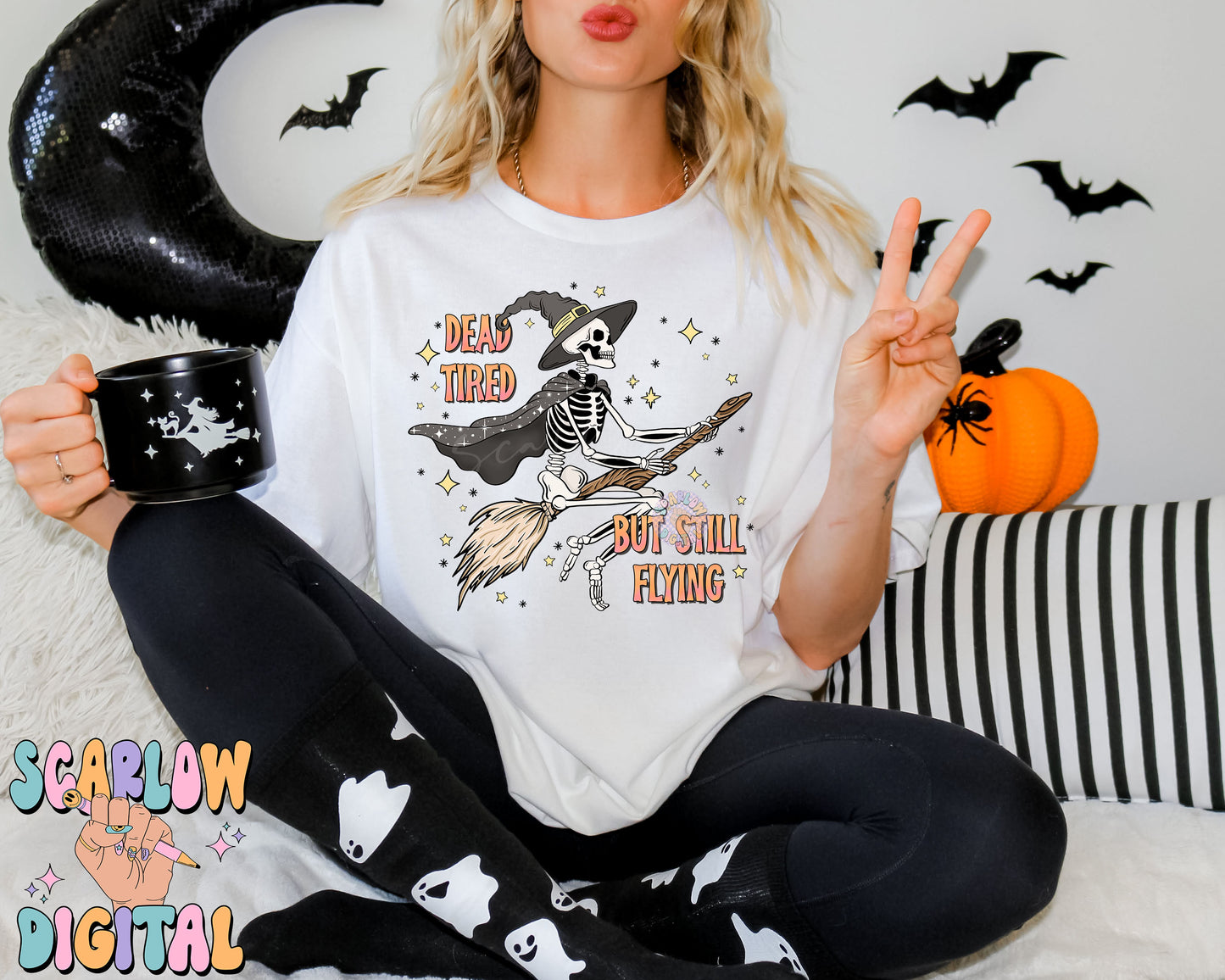 Dead Tired But Still Flying PNG Digital Design Download, Halloween png, skeleton png, funny png designs, adulting png, witchy png designs