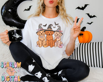 Spooky Dogs PNG Digital Design Download, Halloween png, golden retrievers png, puppies png, kids halloween png, fall png designs, girl png