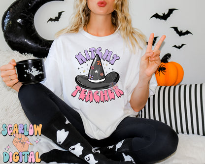 Witchy Teacher PNG Digital Design Download, Halloween png, teacher halloween designs, witch hat png, preppy halloween png, spooky season png