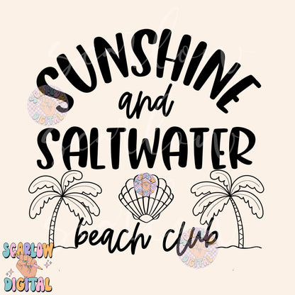 Sunshine and Saltwater Beach Club PNG Digital Design Download, summer png, single color png, Beachy png, simple trendy png, palm trees png