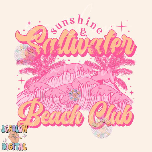 Sunshine and Saltwater Beach Club PNG Digital Design Download, summer png, bright color png, Beachy png, simple trendy png, palm trees png