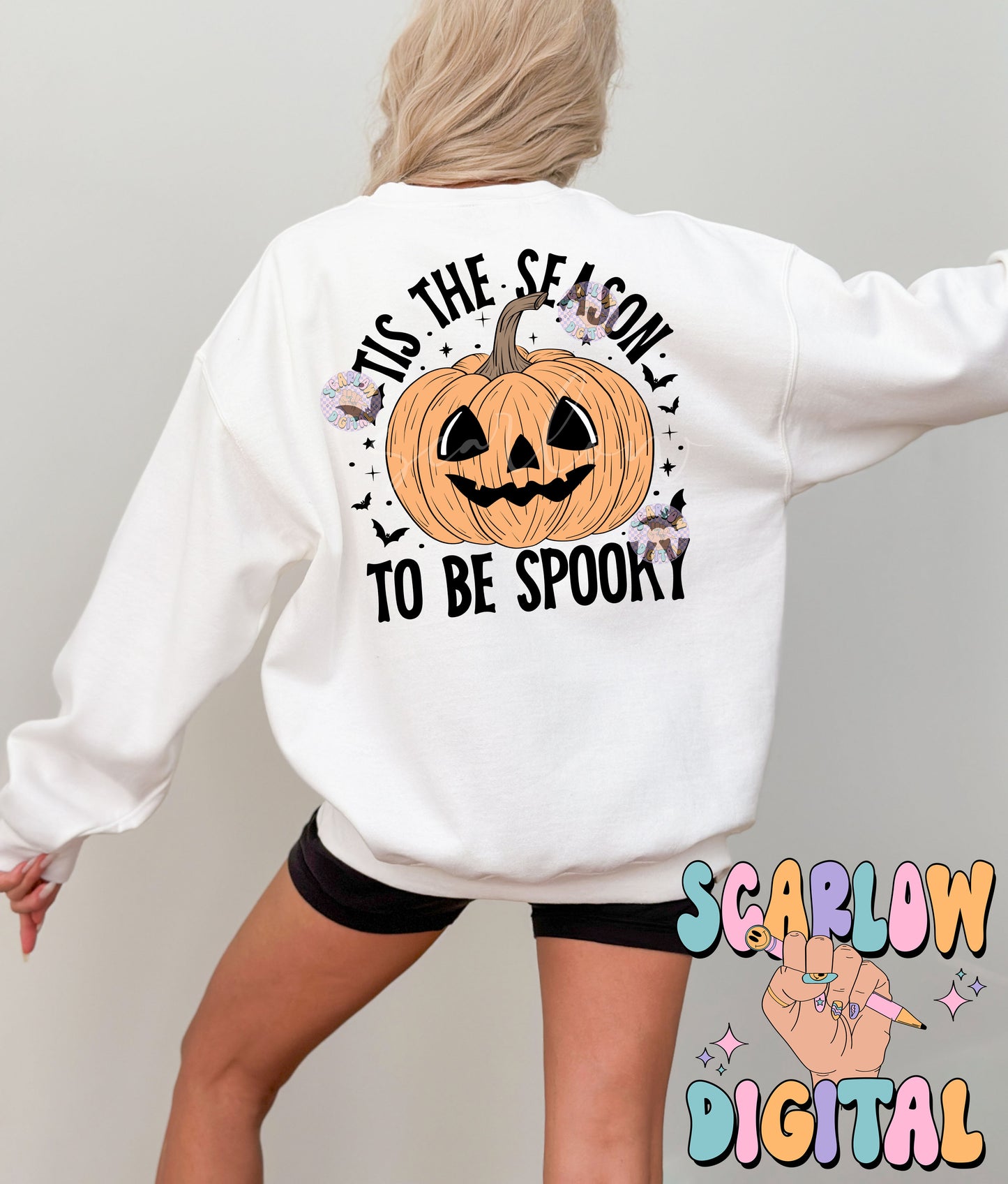 Tis The Season To Be Spooky Front and Back PNG Digital Design Download, halloween pocket & back png, jack-o'-lantern png, spooky season png