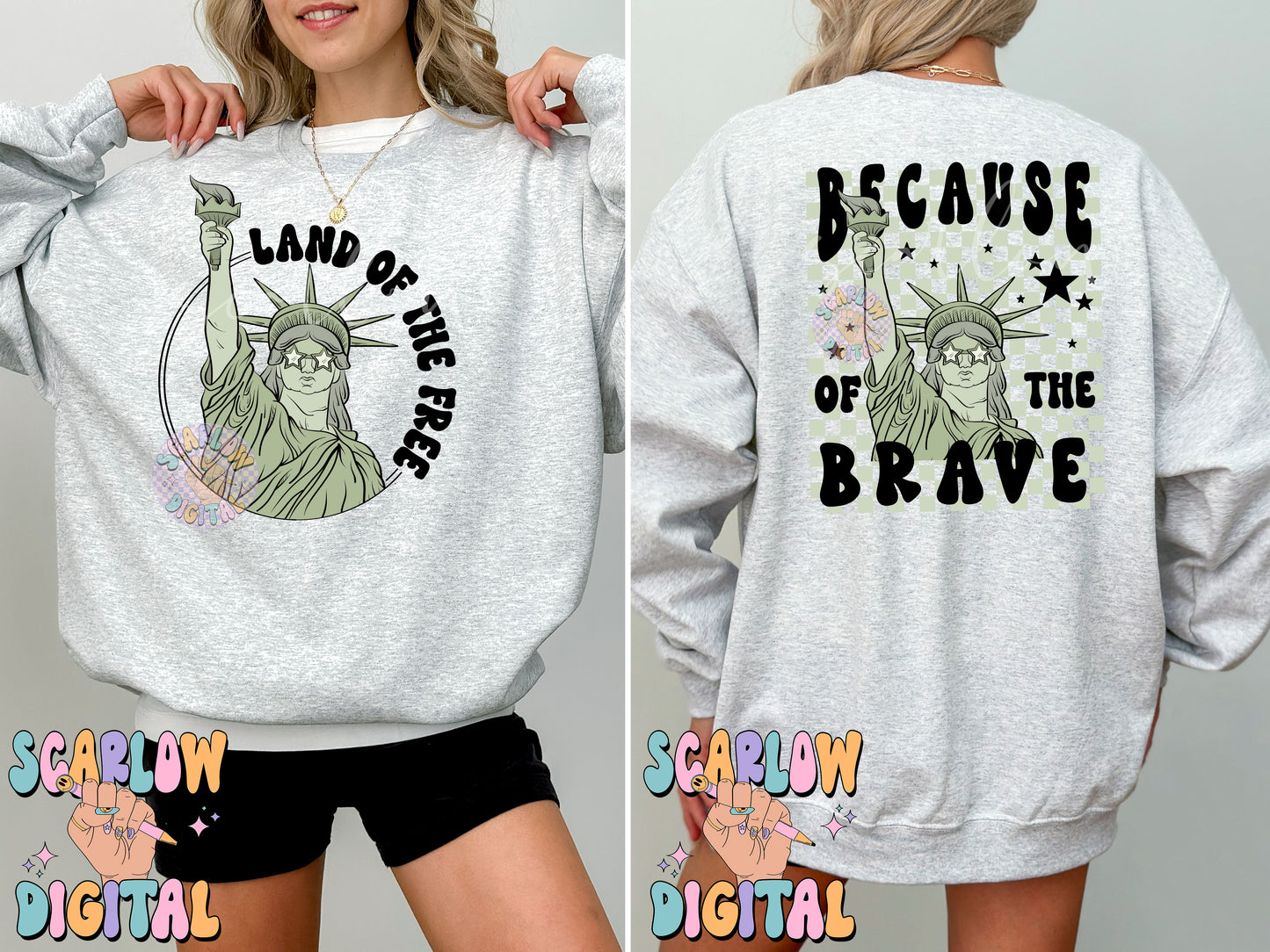Land of the Free Because of the Brave Front and Back PNG Bundle Digital Design Download, patriotic png, july 4th png, pocket and back png