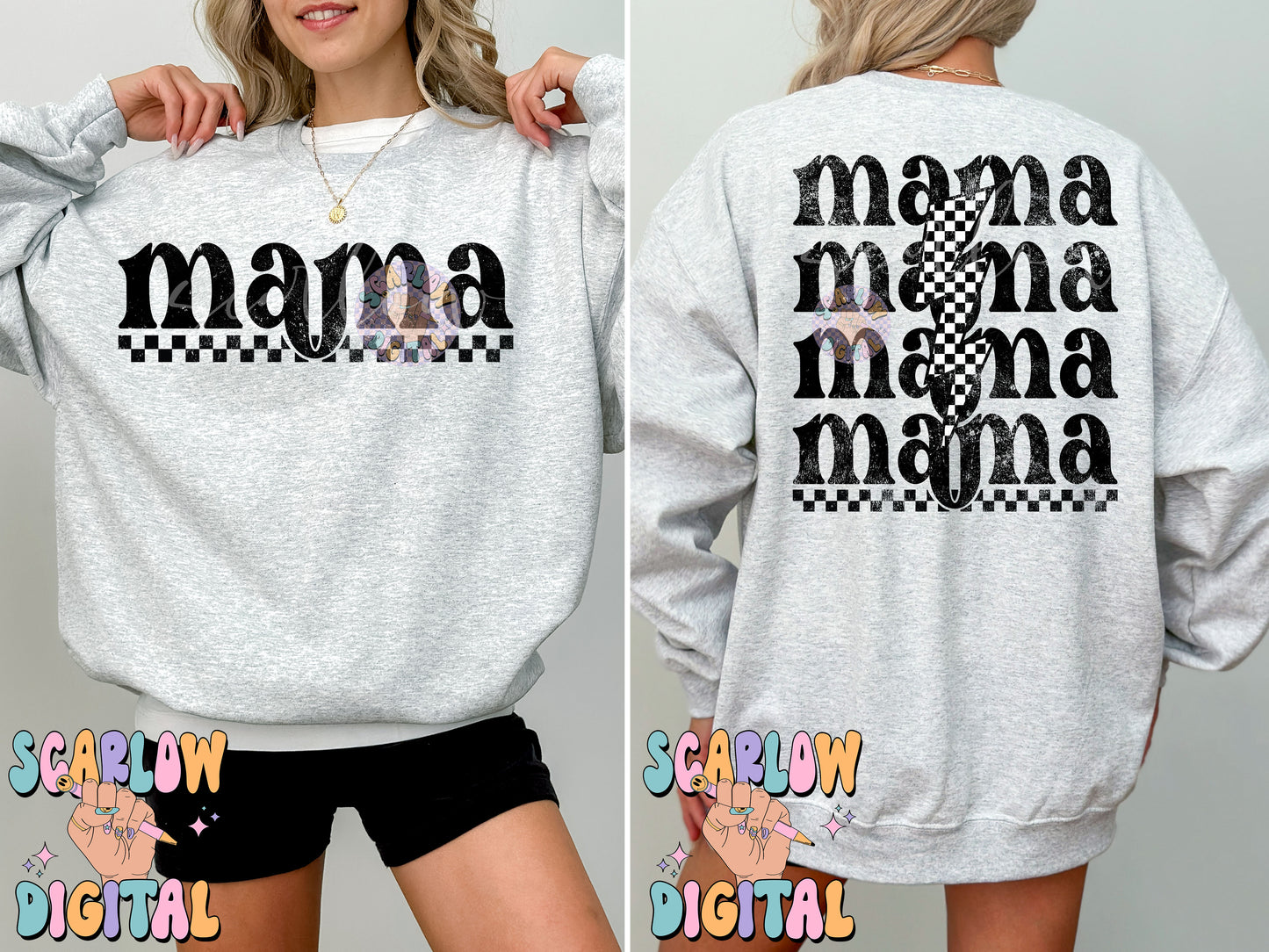 Mama Front and Back PNG Digital Design Bundle, grunge mama png, rocker mama png, pocket png, checkered mama png, png for mom, mama shirt png