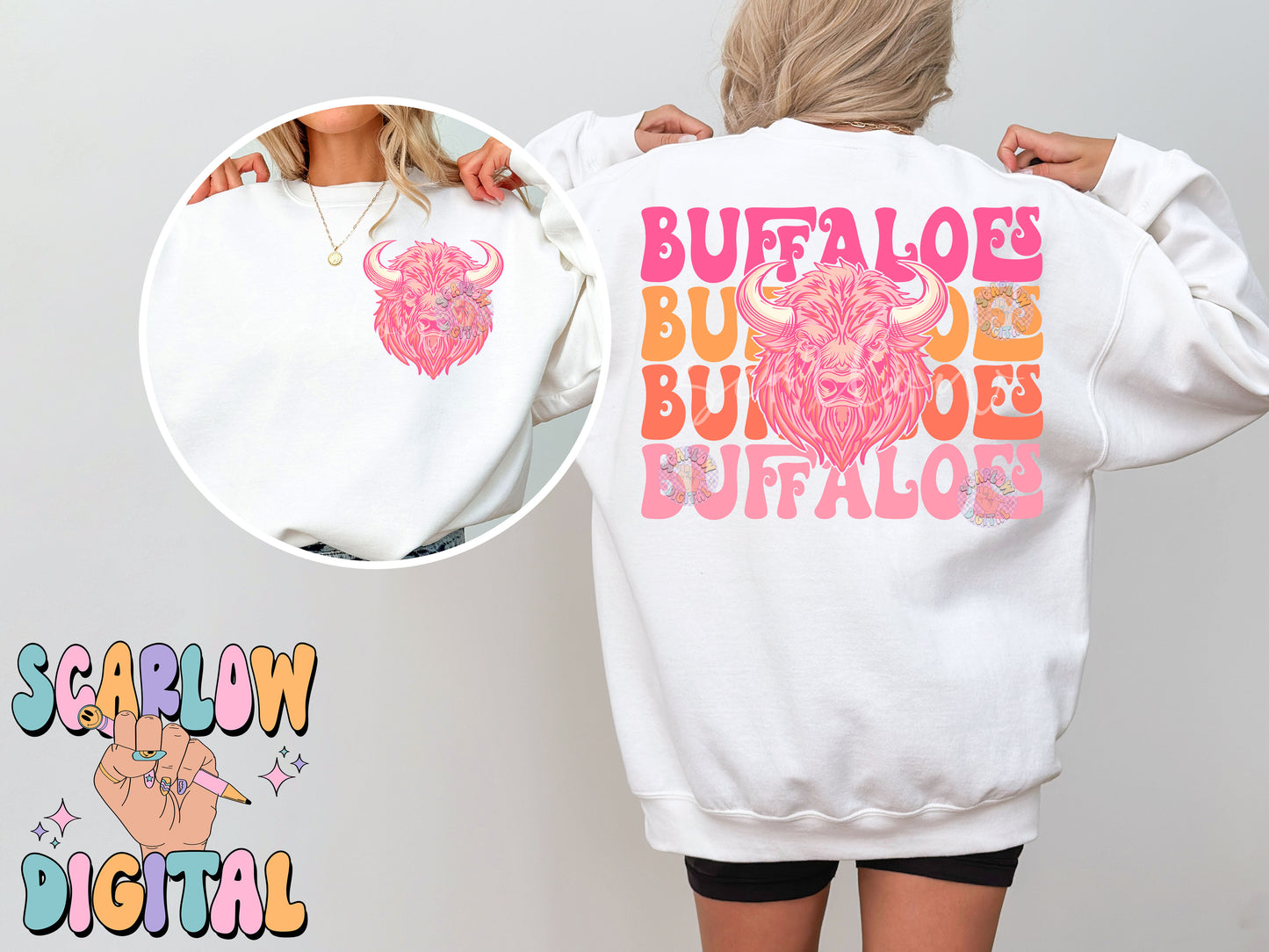 Buffaloes Front and Back PNG Digital Design Download, sports mascot png, football png, baseball png, retro png, trendy png, sports shirt design, school png