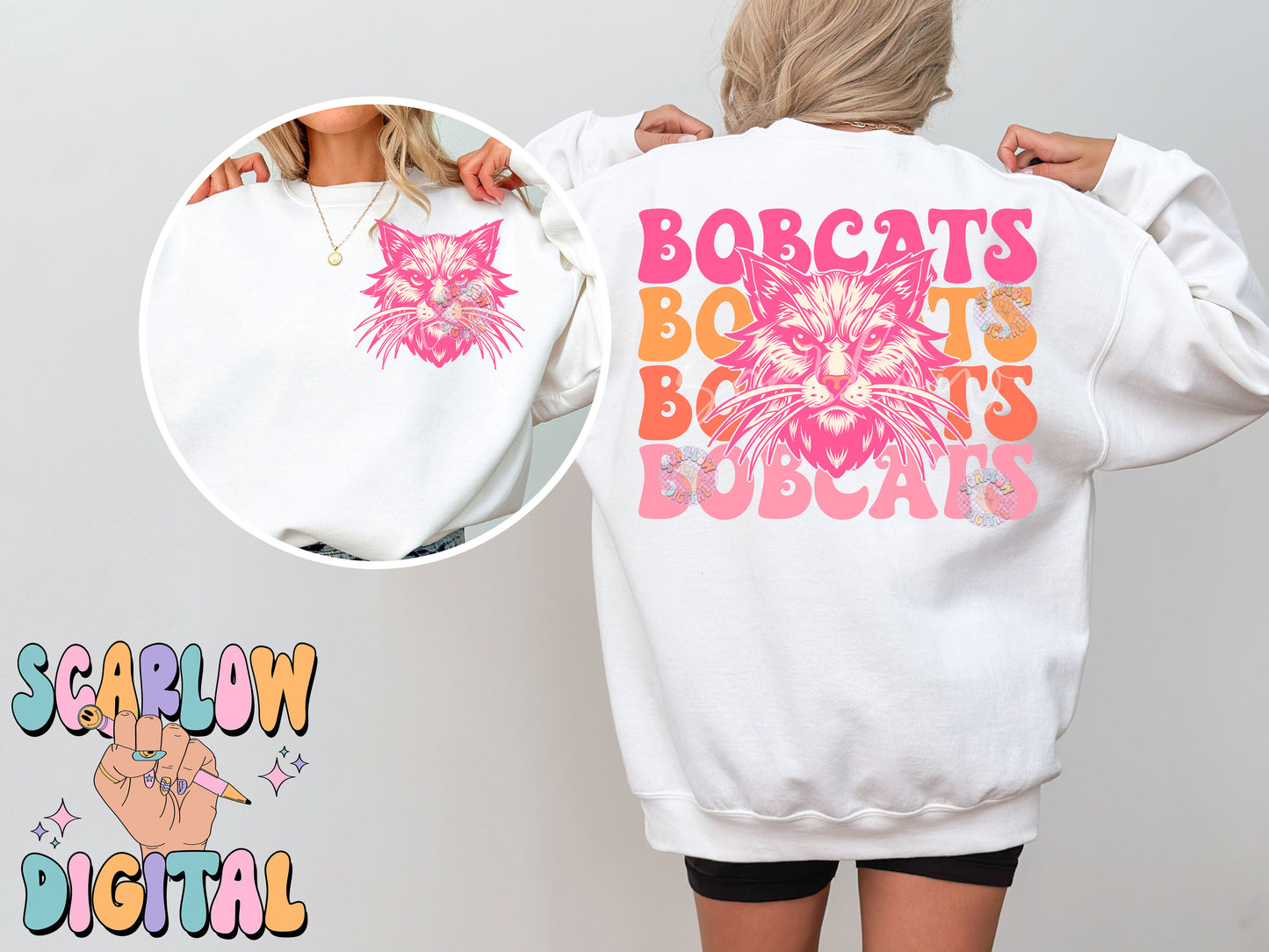 Bobcats Front and Back PNG Digital Design Download, sports mascot png, football png, baseball png, retro png, trendy png, sports tshirt design, school png