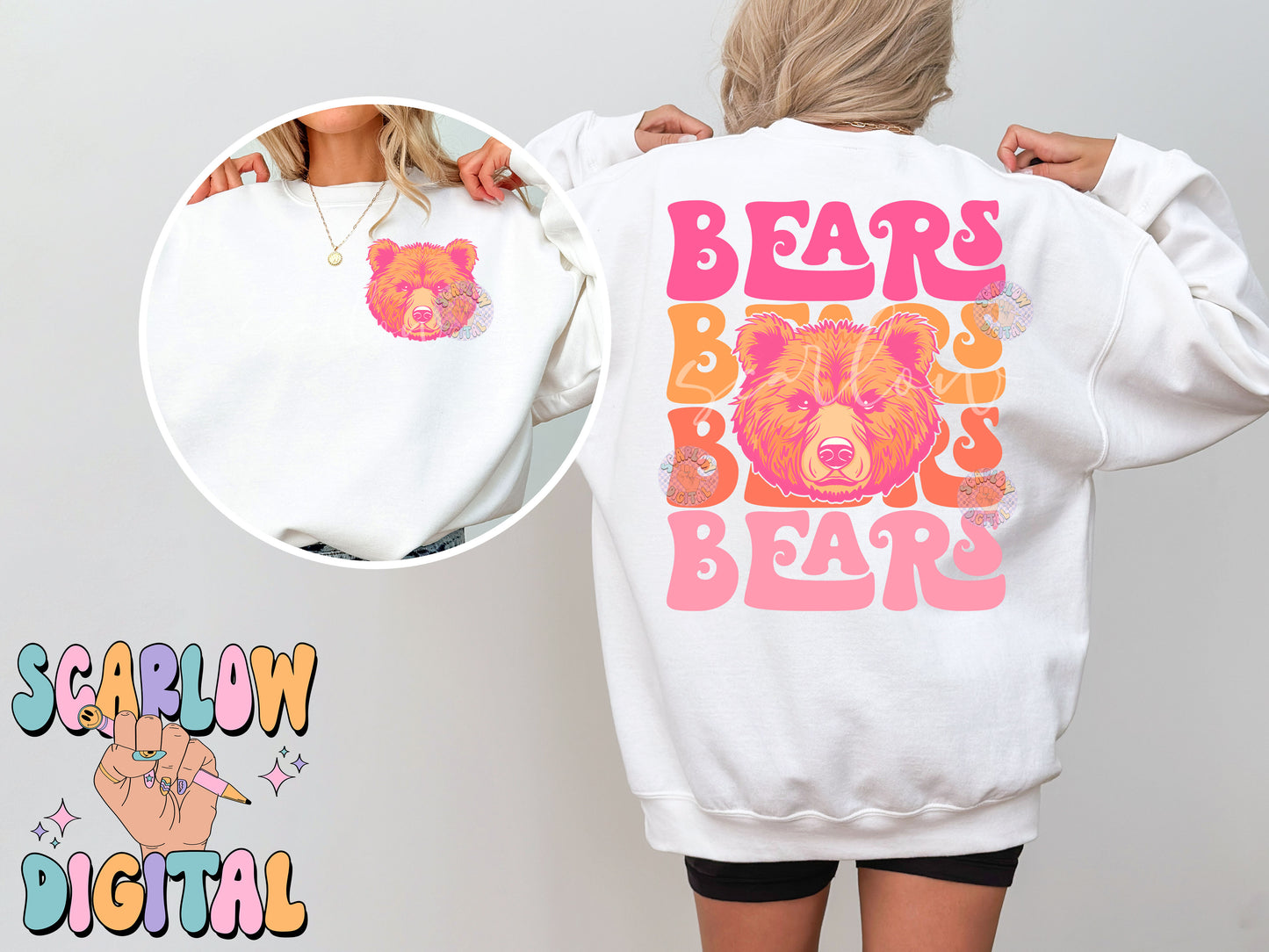 Bears Front and Back PNG Digital Design Download, sports mascot png, football png, baseball png, retro png, trendy png, sports tshirt design, school png