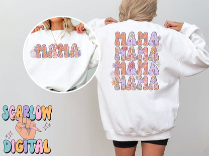 Front and Back Mama PNG Digital Design Download, floral mama png, trendy mama png, retro mama png, mama mini png, mommy and me png design