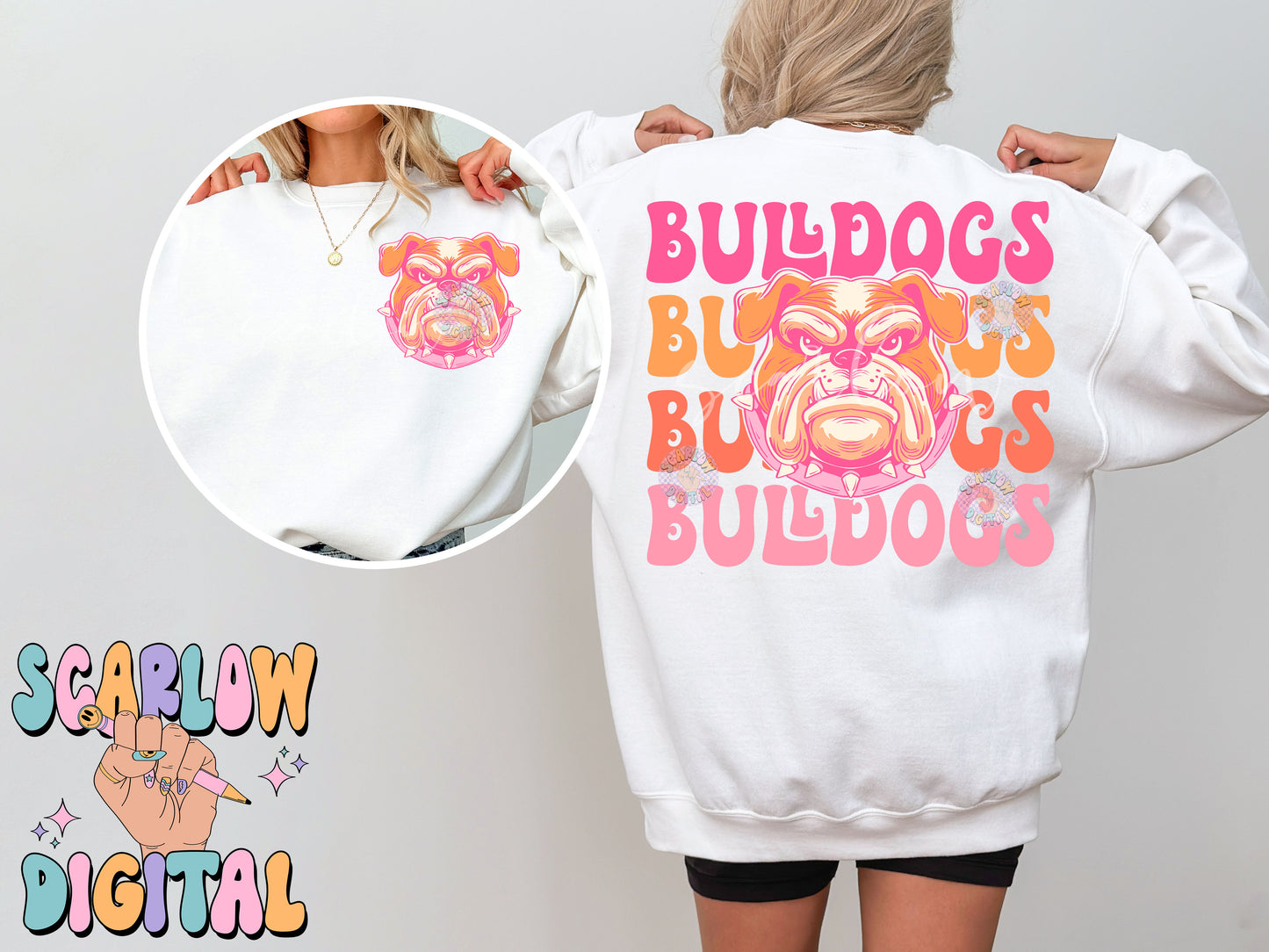 Bulldogs Front and Back PNG Digital Design Download, sports mascot png, football png, baseball png, retro png, trendy png, sports tshirt design, school png