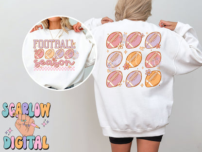 Football Season Front and Back PNG Digital Design Download, cute footballs png, pocket png, football tshirt designs, girl png, boho png