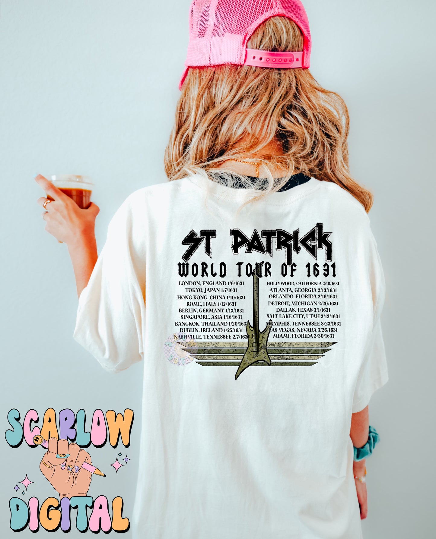 St Patrick World Tour PNG-Saint Patrick's Day Sublimation Digital Design Download-rock concert png, guitar png, lucky png, shamrock png