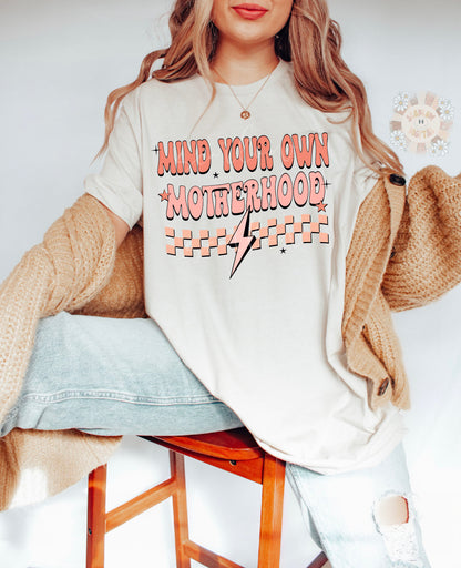 Mind Your Own Motherhood PNG-Mama Sublimation Digital Design Download-mommy png, png for moms, boho mama png, preppy mama png, retro mom png