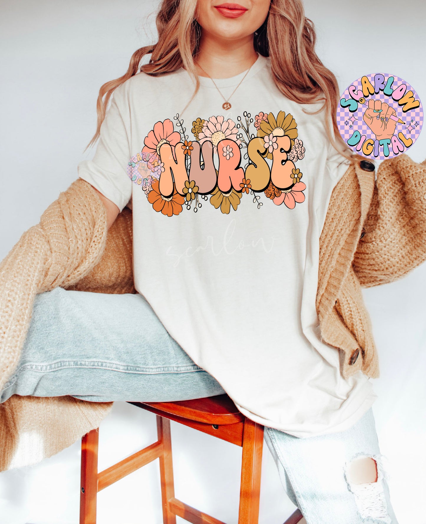 Floral Nurse PNG Sublimation Digital Design Download, flowers png, healthcare png, registered nurse png, png for nurses, trendy nurse png