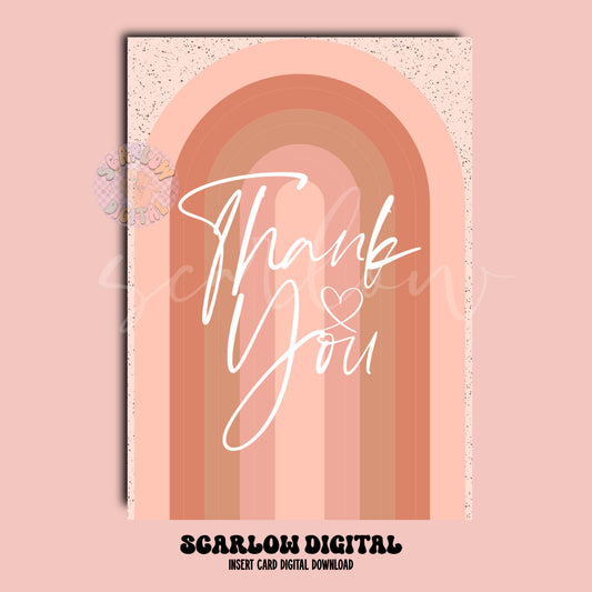 Boho Rainbow Thank You Insert Card Digital Design Download