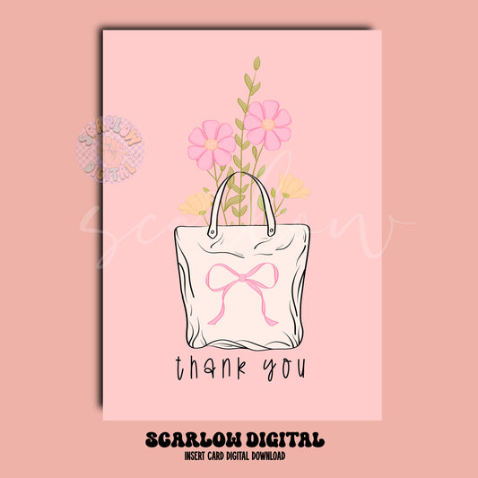 Coquette Thank You Floral Shopping Bag Insert Card Digital Design Download