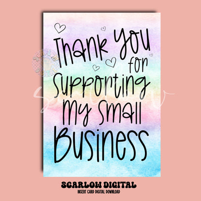 Thank You For Supporting My Small Business Tie Dye Insert Card Digital Design Download