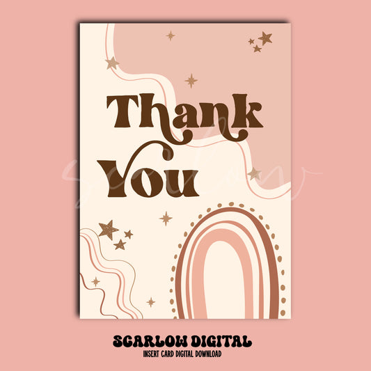 Boho Thank You Insert Card Digital Design Download