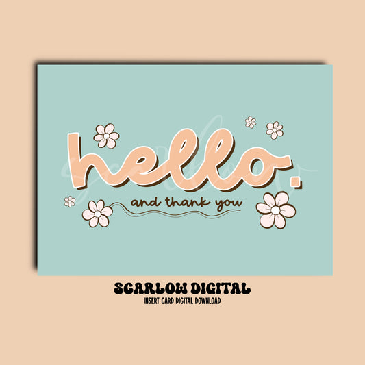 Hello and Thank You Insert Card Digital Design Download
