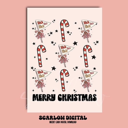 Christmas Flag and Candy Canes Insert Card Digital Design Download