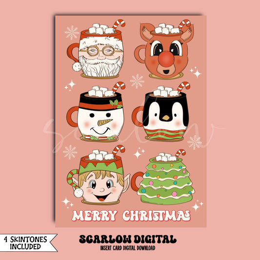 Hot Cocoa Mugs Christmas Insert Card Digital Design Download