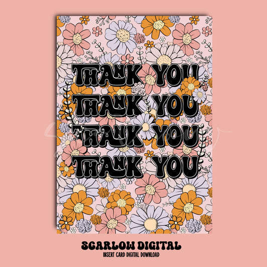 Floral Thank You Insert Card Digital Design Download