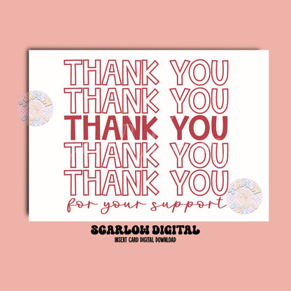 Thank You For Your Support Insert Card Digital Design Download