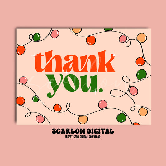 Thank you Christmas Lights Insert Card Digital Design Download