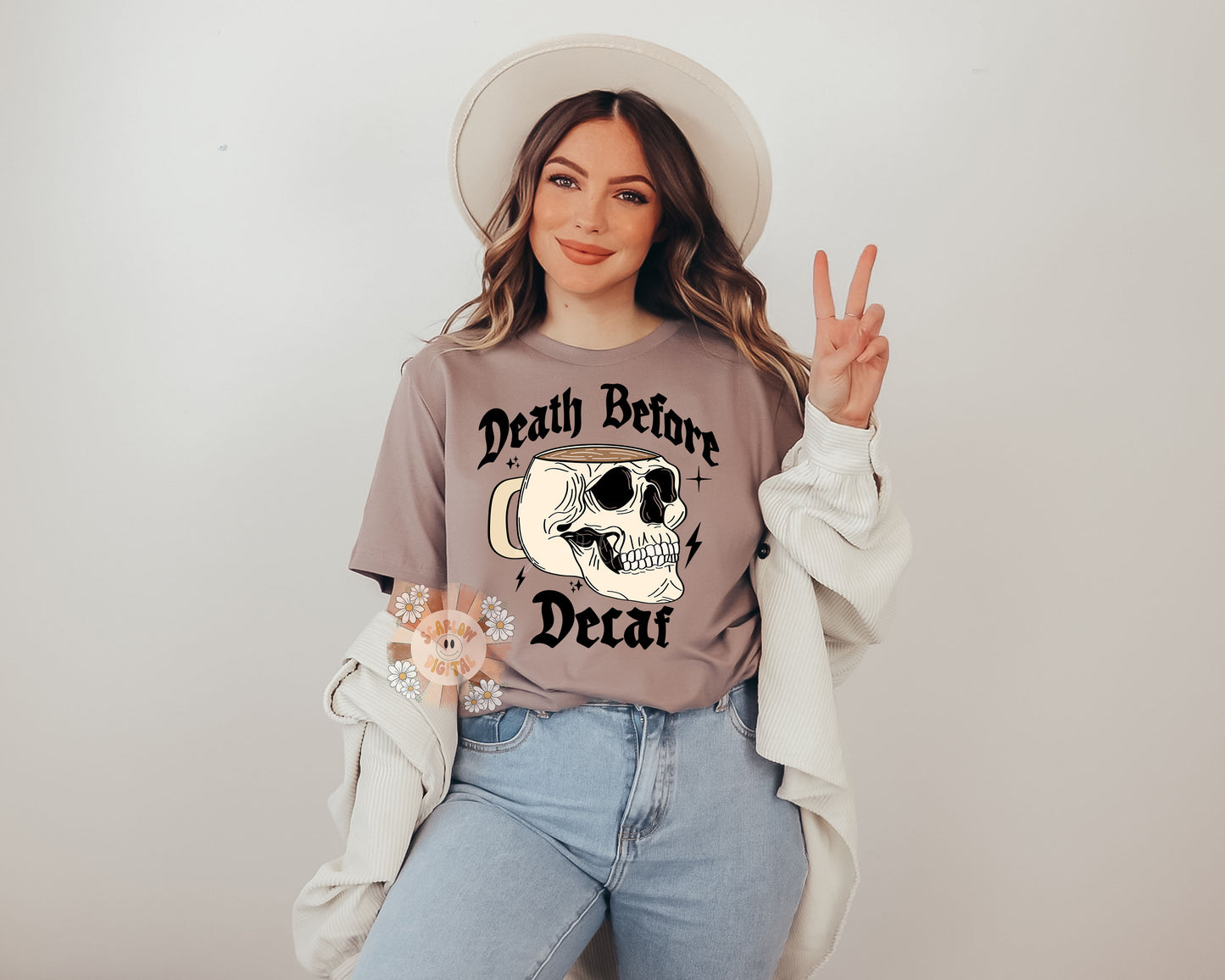 Death Before Decaf PNG-Coffee Sublimation Digital Design Download-skull png, funny adult png, skull png, coffee lover png, iced coffee png