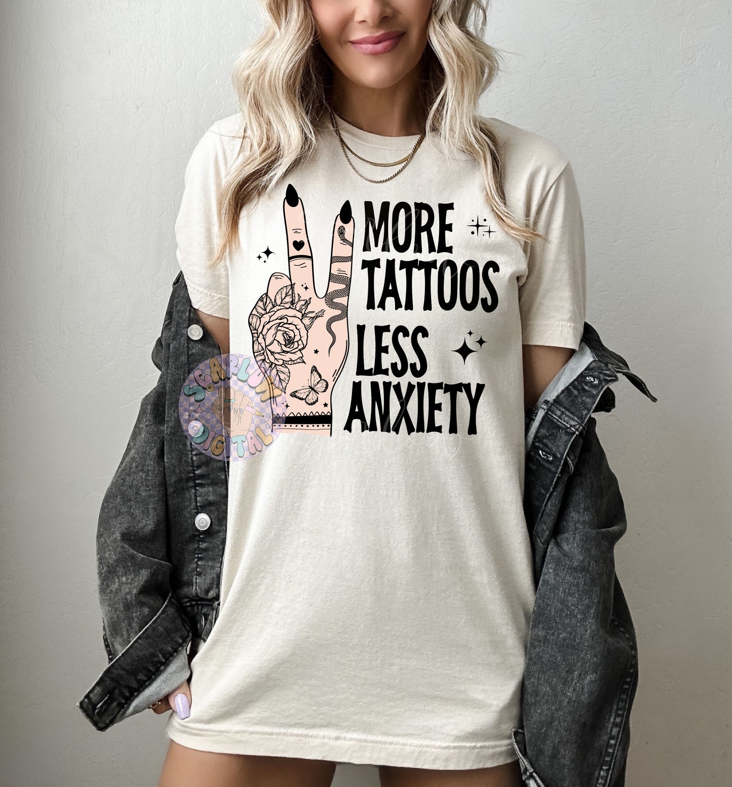 More Tattoos Less Anxiety PNG Sublimation Digital Design Download-tattooed mama png, funny png, mental health png, grunge png, png for women