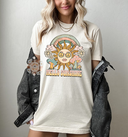 Hello Sunshine PNG-Hippie Sublimation Digital Design Download-summer png, boho png, retro png, groovy png, flowers png, trippy png, mushroom