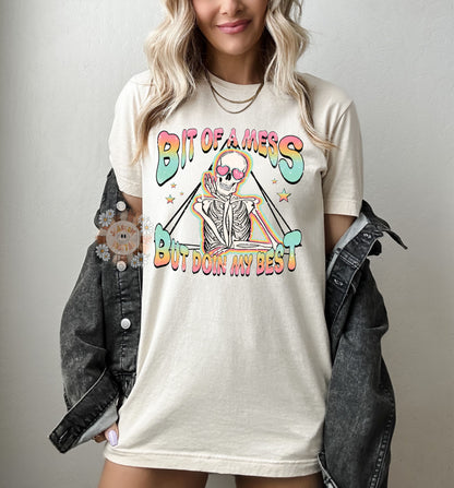 Bit of a Mess But Doin My Best PNG-Skeleton Sublimation Digital Design Download-skull png, rainbow png, adult humor png, funny png, colorful