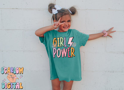 Girl Power PNG Digital Design Download, retro girl png, women empowerment png, lightening bolt png, checkers png, colorful png, rainbow png