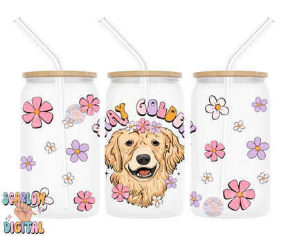 Stay Golden Can Glass Wrap PNG-Golden Retriever Sublimation Digital Design Download-dog mama can glass wrap, floral can glass wrap png