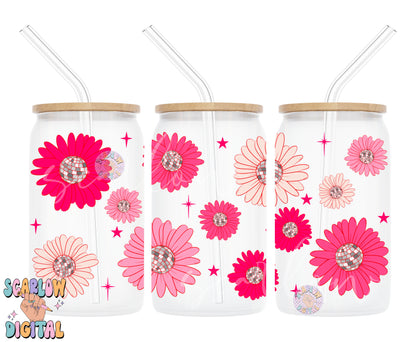 Disco Flowers 16 Ounce Can Glass Wrap PNG-New Years Sublimation Digital Design Download-UV DTF can glass wrap png, beer can glass png design