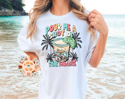 Pour Me a Shot of Paradise PNG-Summer Sublimation Digital Design Download-spooky summer png, palm trees png, skeleton png, beachy png design