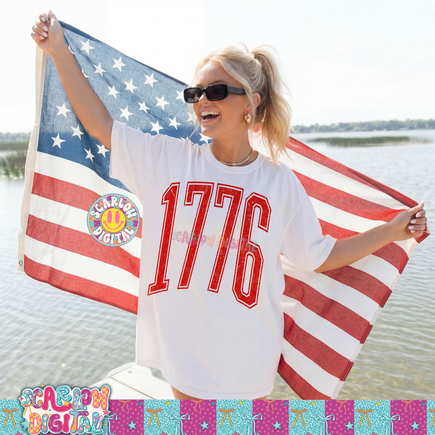1776 Oversized Varsity Letters PNG Digital Design