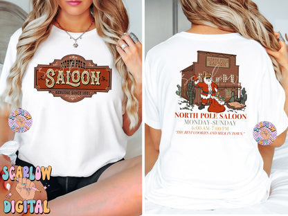 North Pole Saloon PNG Front and Back Bundle-Christmas Sublimation Digital Design Download-western christmas png, country santa claus png