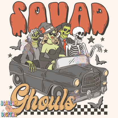 Squad Ghouls PNG Digital Design Download, Halloween png, spooky season png, checkers png, skeleton png, witch png, zombie png, horror png