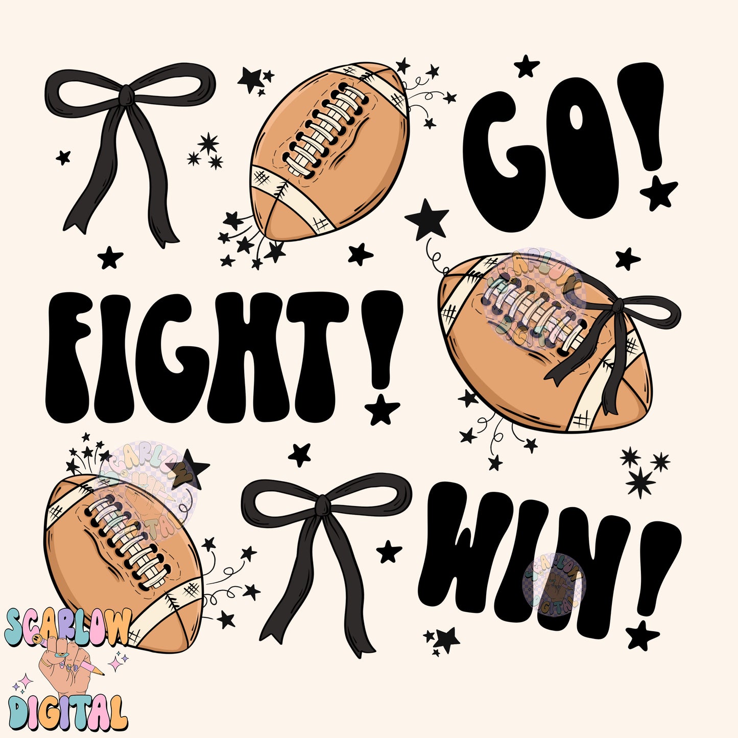 Go Fight Win PNG Digital Design Download, football png, bows png, coquette footballs png, sports png, girl football png, fall png designs