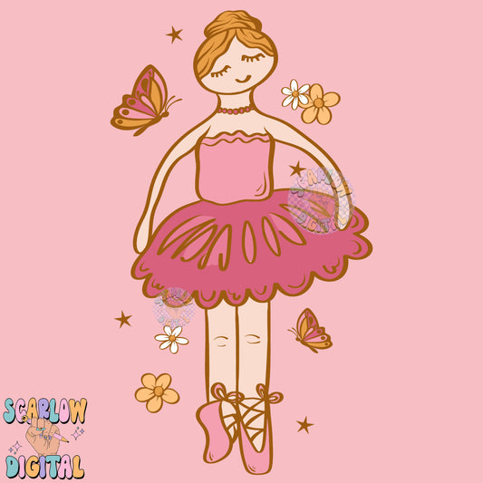 Ballerina PNG Digital Design Download, butterflies png, flowers png, little girl png, cottagecore png, sweet girl designs, trendy png design