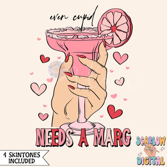 Even Cupid Needs a Marg PNG-Valentine's Day Sublimation Digital Design Download-funny png, adult humor png, hearts png, margarita png design