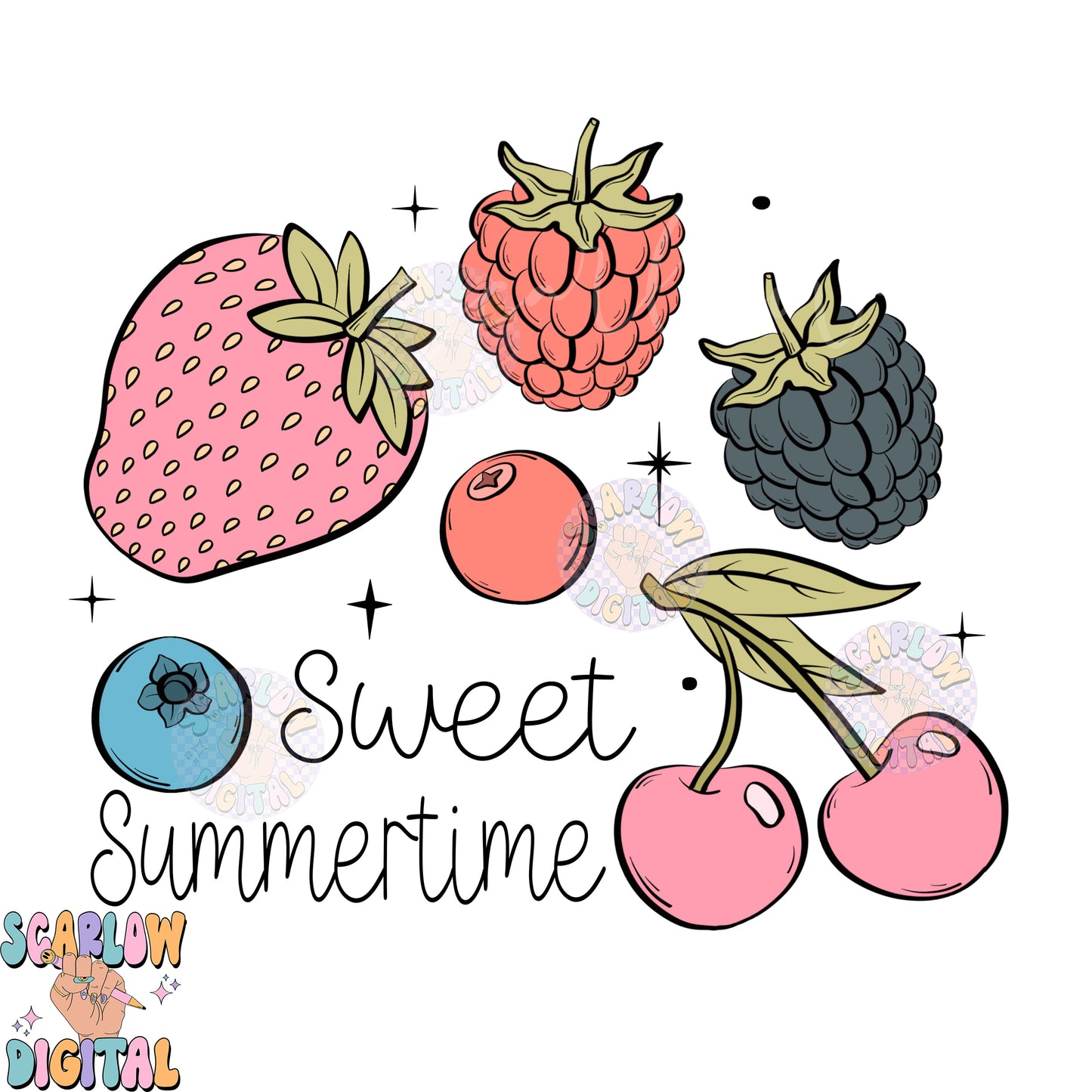 Sweet Summertime PNG-Fruit Sublimation Digital Design Download-summer fruit png, strawberry png, cherry png, kids png, png for summer