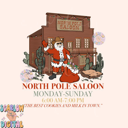 North Pole Saloon PNG Front and Back Bundle-Christmas Sublimation Digital Design Download-western christmas png, country santa claus png